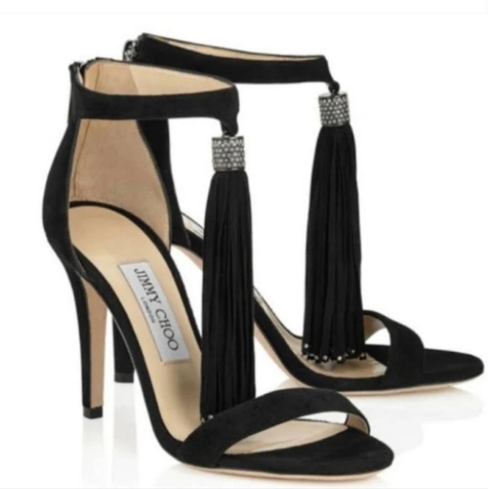 Jimmy Choo Viola suede crystal tassel heels